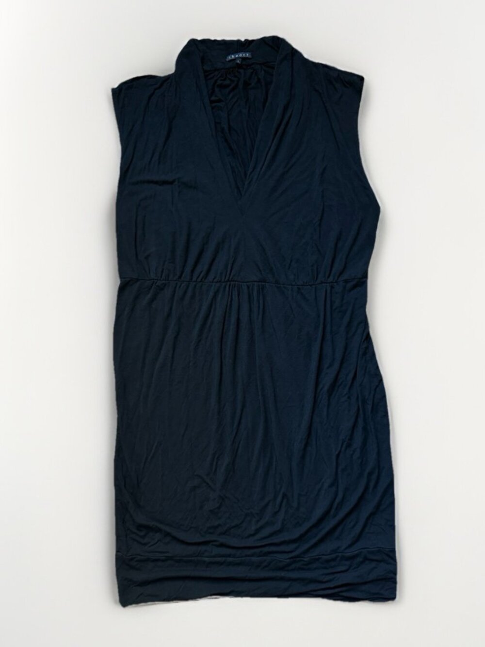 Theory Black Ruched Vneck Jersey Knit Sleeveless Dress Women's Size Medium